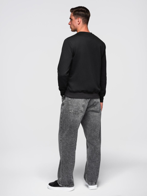 Ombre Clothing Klasická pánska mikina s nápismi - čierna V4 B1711 Ombre Clothing