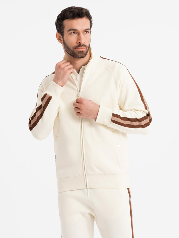 Ombre Clothing Pánska tepláková súprava mikina + tepláky joggers - krémová V3 Z114 Ombre Clothing