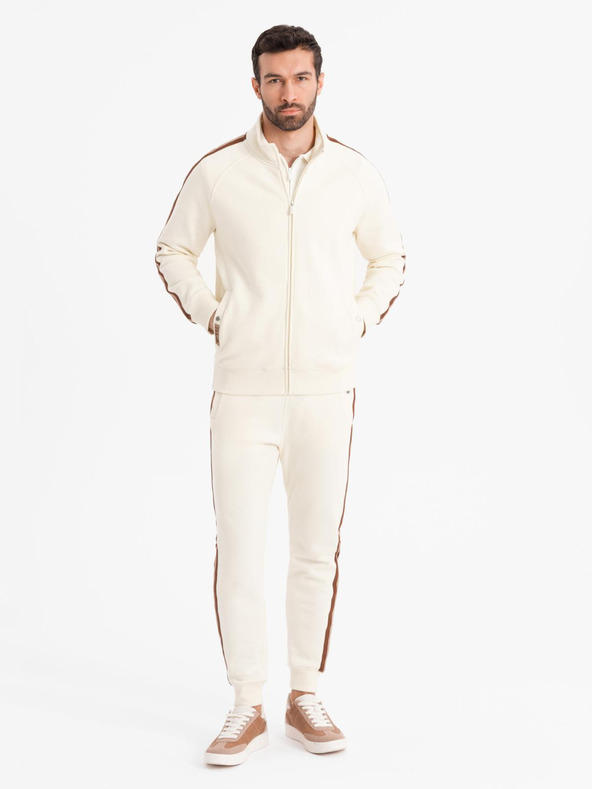 Ombre Clothing Pánska tepláková súprava mikina + tepláky joggers - krémová V3 Z114 Ombre Clothing