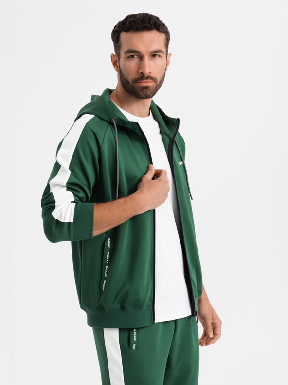 Ombre Clothing Pánska oldschoolová tepláková súprava mikina s kapucňou + nohavice jogger - tmavo zelená V7 Z118 Ombre Clothing