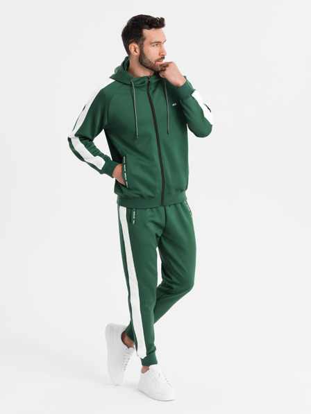 Ombre Clothing Pánska oldschoolová tepláková súprava mikina s kapucňou + nohavice jogger - tmavo zelená V7 Z118 Ombre Clothing