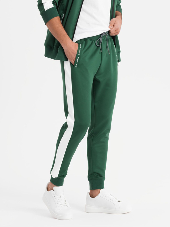 Ombre Clothing Pánska oldschoolová tepláková súprava mikina s kapucňou + nohavice jogger - tmavo zelená V7 Z118 Ombre Clothing