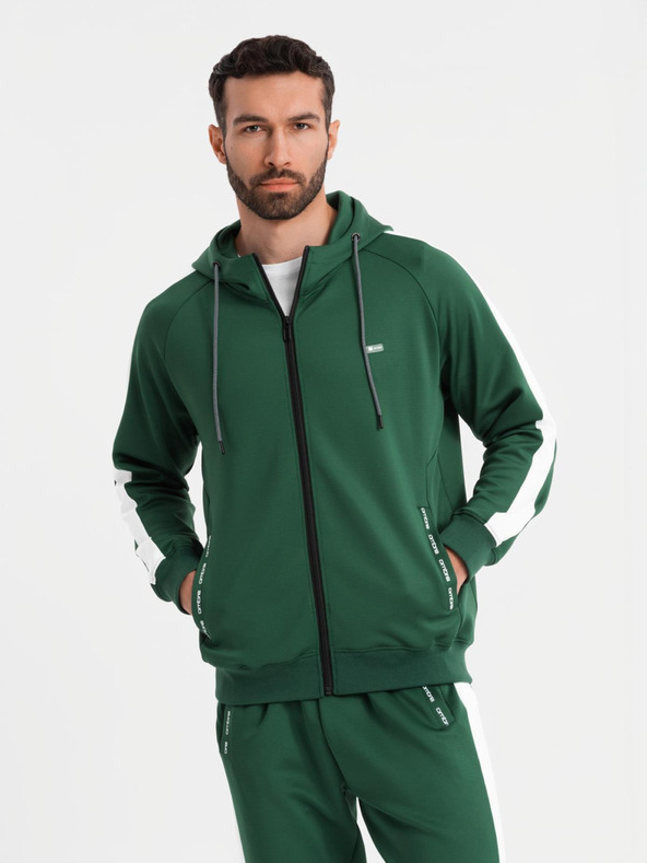 Ombre Clothing Pánska oldschoolová tepláková súprava mikina s kapucňou + nohavice jogger - tmavo zelená V7 Z118 Ombre Clothing