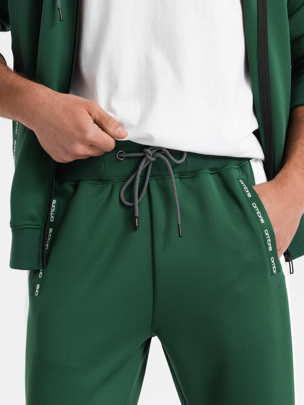 Ombre Clothing Pánska oldschoolová tepláková súprava mikina s kapucňou + nohavice jogger - tmavo zelená V7 Z118 Ombre Clothing