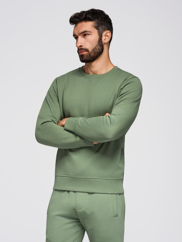 Ombre Clothing Pánska tepláková súprava mikina s okrúhlym výstrihom + nohavice regular fit - svetlo zelená V3 Z122 Ombre Clothing