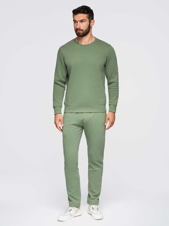Ombre Clothing Pánska tepláková súprava mikina s okrúhlym výstrihom + nohavice regular fit - svetlo zelená V3 Z122 Ombre Clothing