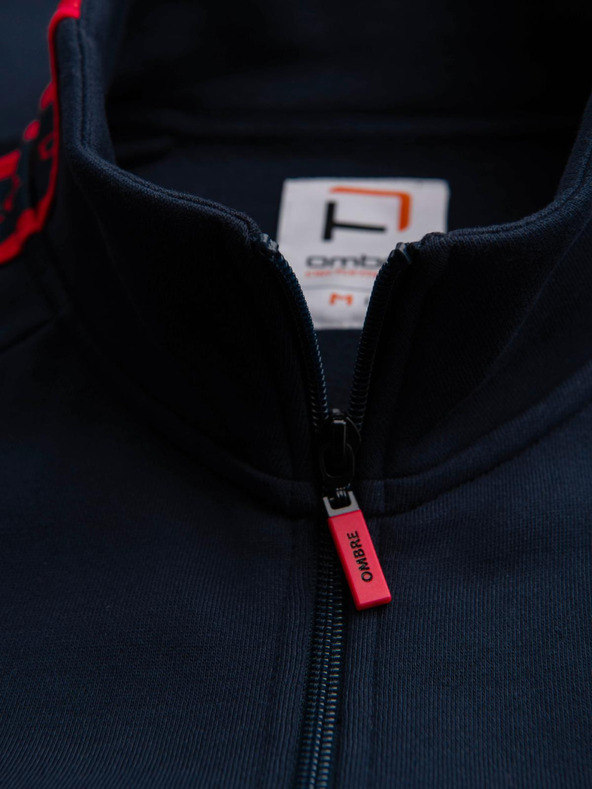 Ombre Clothing Pánska mikina s rozopínáním a vysokým límcom - tmavá modrá V3 OM-SSZP-0224 Ombre Clothing