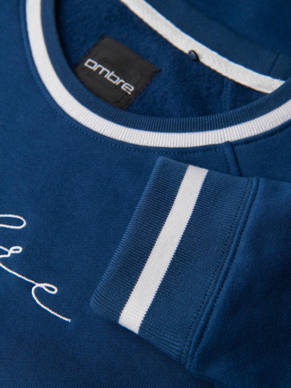 Ombre Clothing Pánska mikina s raglánovým rukávom a kontrastnými detailami - tmavá modrá V1 OM-SSNZ-0244 Ombre Clothing