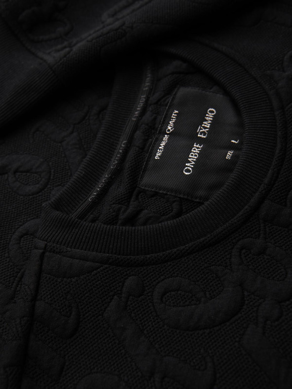 Ombre Clothing Pánska mikina RELAXED FIT s vyraženým nápisom - čierna V1 B1712 Ombre Clothing