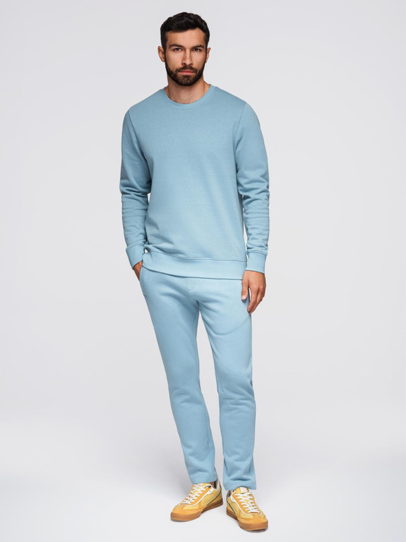 Ombre Clothing Pánska tepláková súprava mikina s okrúhlym výstrihom + nohavice regular fit - svetlo modrá V7 Z122 Ombre Clothing