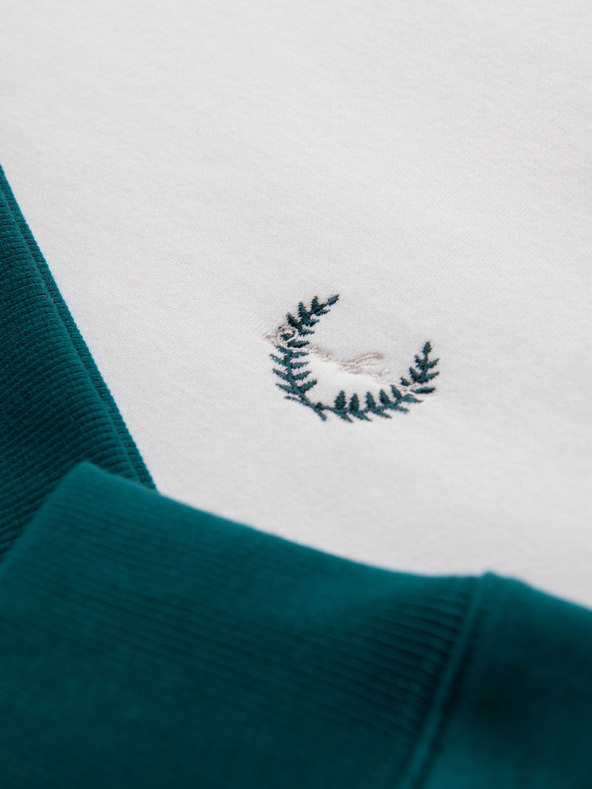 Ombre Clothing Pánska kontrastná mikina s raglánovými rukávmi - krémová a tmavá zelená V1 OM-SSNZ-0239 Ombre Clothing