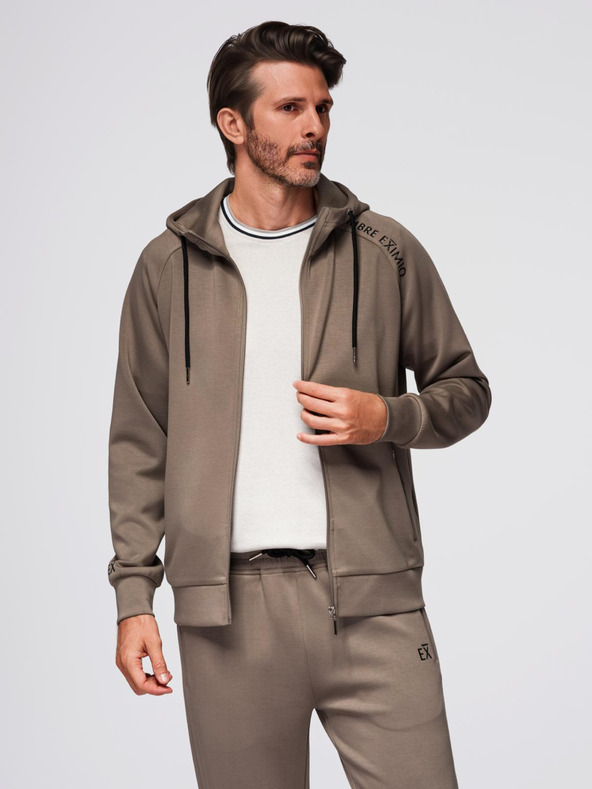 Ombre Clothing Pánska tepláková súprava mikina s kapucňou + tepláky jogger - sivohnedá V3 Z115 Ombre Clothing