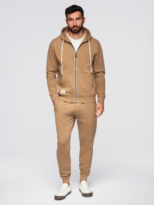 Ombre Clothing Pánska tepláková súprava mikina s kapucňou + nohavice jogger - camel V2 Z119 Ombre Clothing