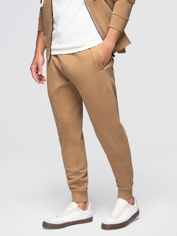 Ombre Clothing Pánska tepláková súprava mikina s kapucňou + nohavice jogger - camel V2 Z119 Ombre Clothing