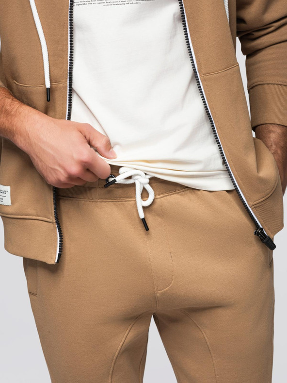 Ombre Clothing Pánska tepláková súprava mikina s kapucňou + nohavice jogger - camel V2 Z119 Ombre Clothing