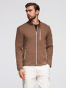 Ombre Clothing Pánska štruktúrovaná motorárska bunda so stojáčikom - hnedá V2 OM-JANP-0229 Ombre Clothing