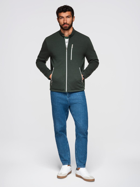 Ombre Clothing Pánska štruktúrovaná bunda so stojáčikom - tmavo zelená V3 OM-JANP-0229 Ombre Clothing