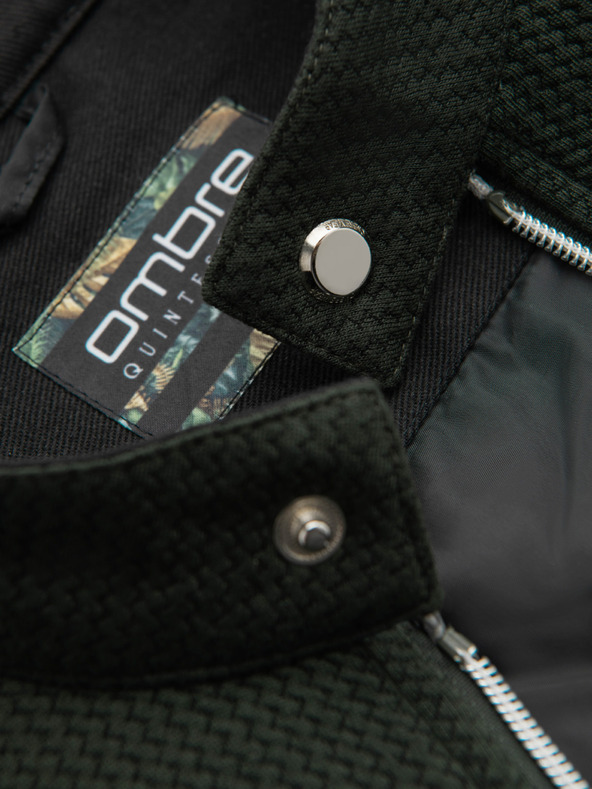 Ombre Clothing Pánska štruktúrovaná bunda so stojáčikom - tmavo zelená V3 OM-JANP-0229 Ombre Clothing