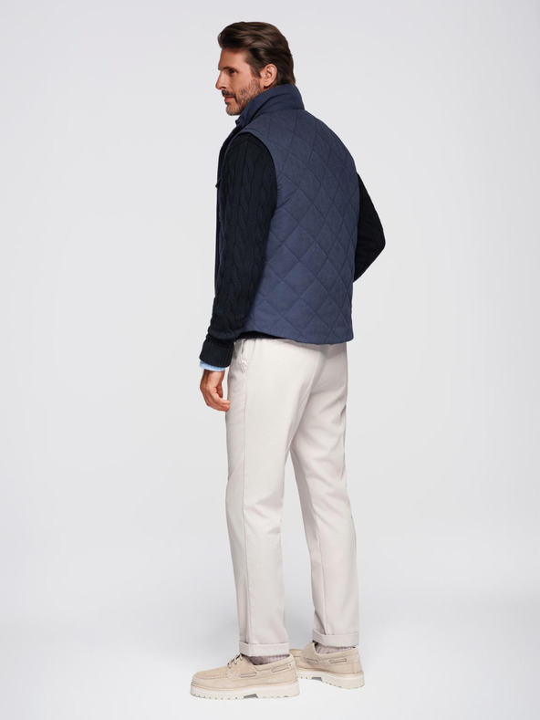 Ombre Clothing Pánska prešívaná bunda bez rukávov s broskyňovým efektom - tmavo modrá V2 OM-JAVJ-0277 Ombre Clothing