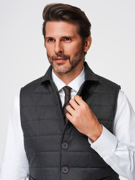 Ombre Clothing Pánska prešívaná elegantná vesta - grafitový melír V1 OM-JAVJ-0275 Ombre Clothing