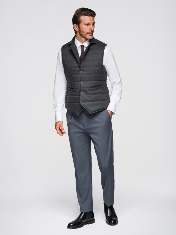 Ombre Clothing Pánska prešívaná elegantná vesta - grafitový melír V1 OM-JAVJ-0275 Ombre Clothing