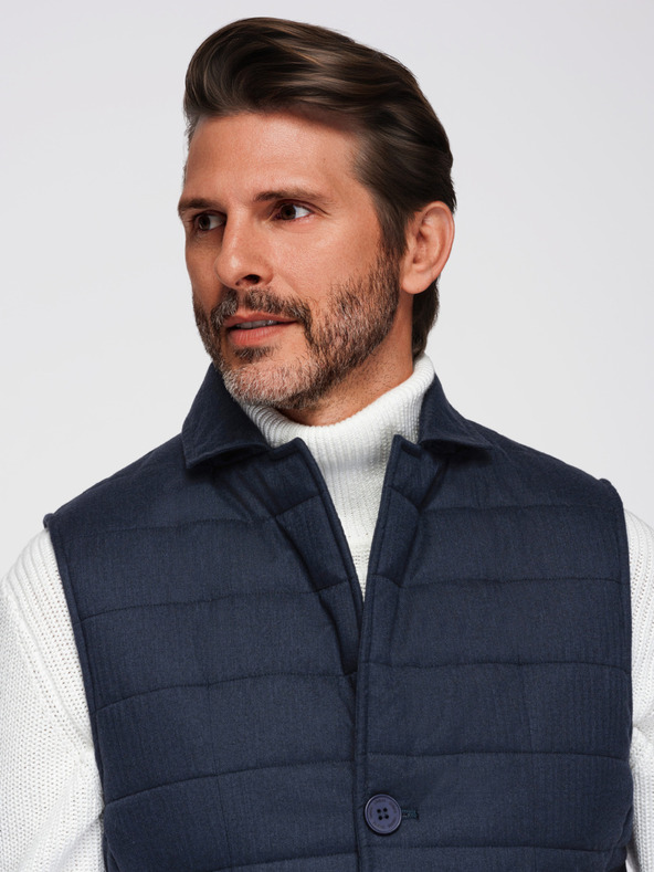 Ombre Clothing Pánska elegantná prešívaná vesta - tmavo modrý melanž V3 OM-JAVJ-0275 Ombre Clothing