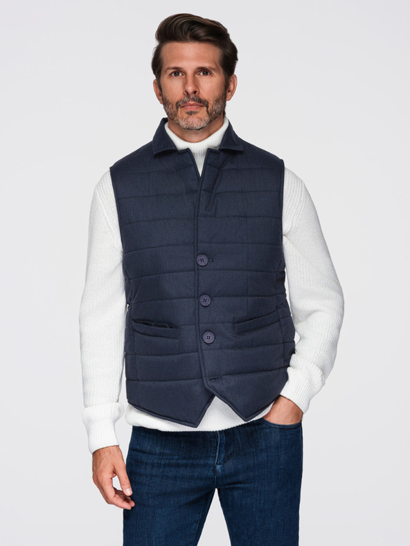 Ombre Clothing Pánska elegantná prešívaná vesta - tmavo modrý melanž V3 OM-JAVJ-0275 Ombre Clothing