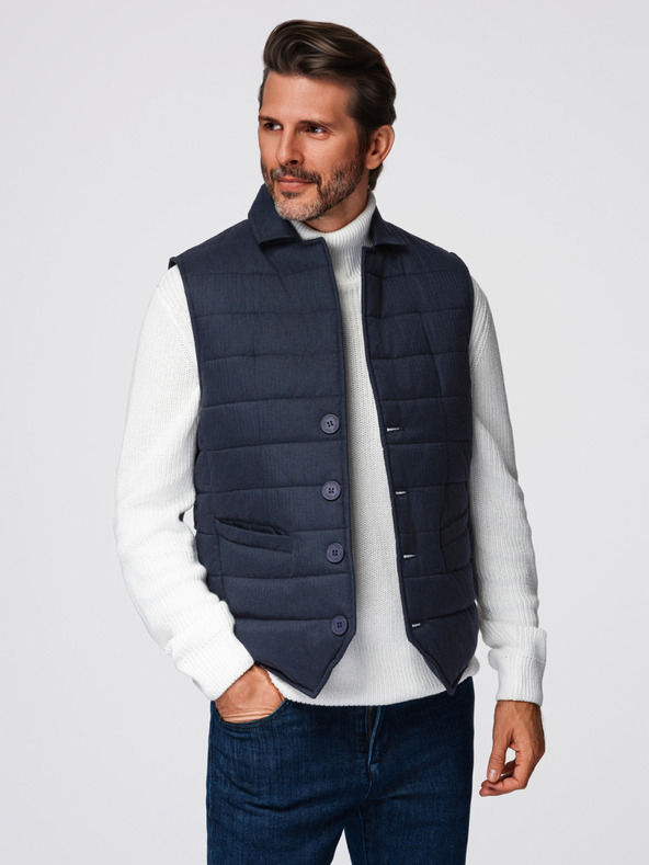 Ombre Clothing Pánska elegantná prešívaná vesta - tmavo modrý melanž V3 OM-JAVJ-0275 Ombre Clothing