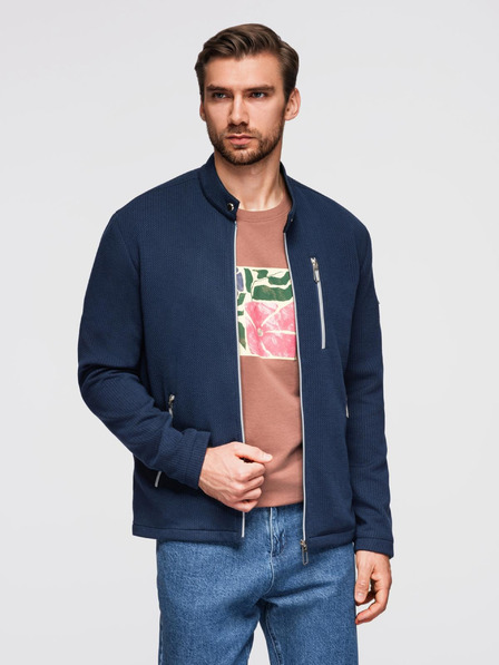 Ombre Clothing Pánska štruktúrovaná bunda so stojáčikom - tmavo modrá V1 OM-JANP-0229 Ombre Clothing