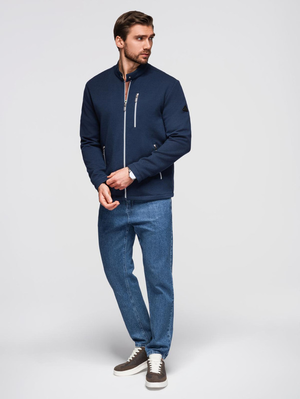 Ombre Clothing Pánska štruktúrovaná bunda so stojáčikom - tmavo modrá V1 OM-JANP-0229 Ombre Clothing