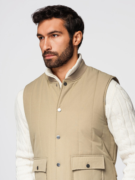 Ombre Clothing Pánska legiaca vesta bez rukávov so zvislým prešívaním - béžová V2 OM-JAVJ-0323 Ombre Clothing