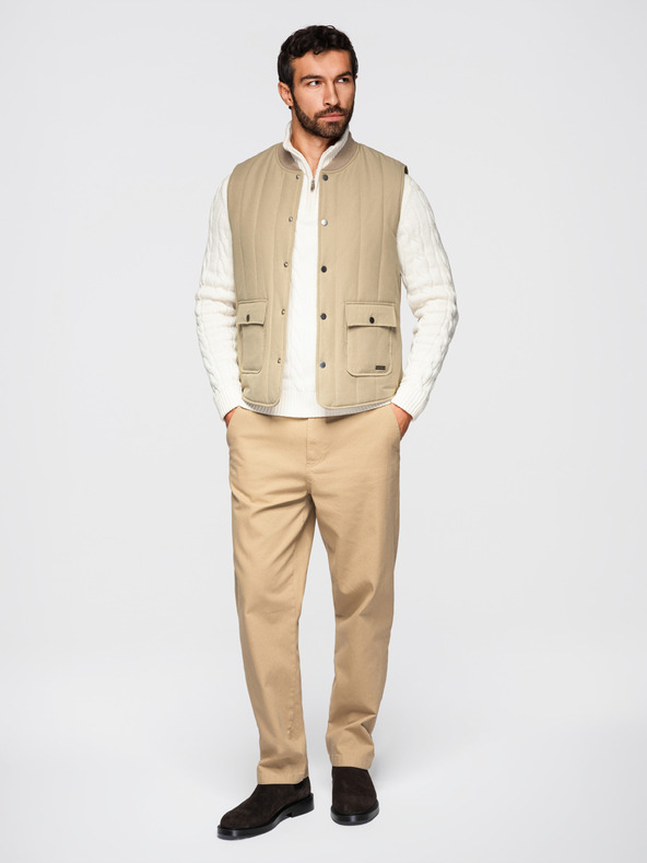 Ombre Clothing Pánska legiaca vesta bez rukávov so zvislým prešívaním - béžová V2 OM-JAVJ-0323 Ombre Clothing