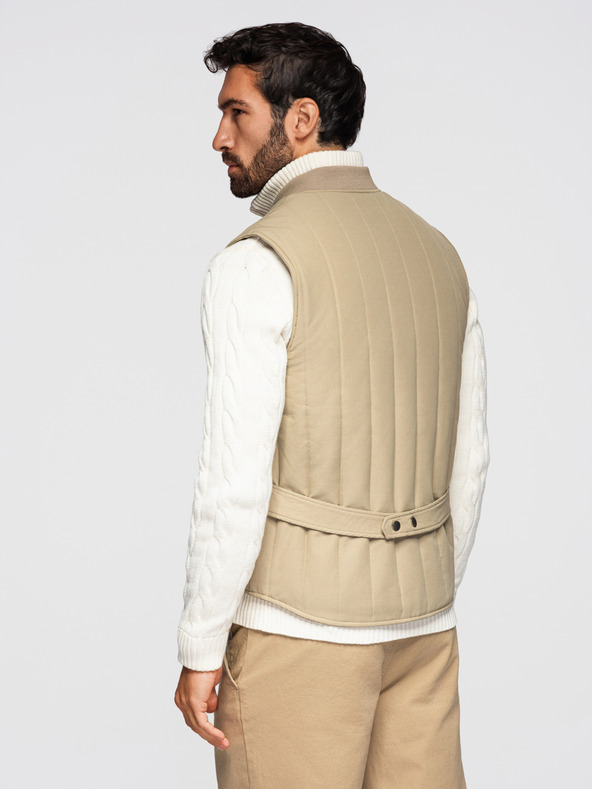 Ombre Clothing Pánska legiaca vesta bez rukávov so zvislým prešívaním - béžová V2 OM-JAVJ-0323 Ombre Clothing