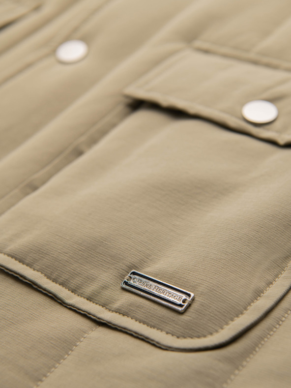 Ombre Clothing Pánska legiaca vesta bez rukávov so zvislým prešívaním - béžová V2 OM-JAVJ-0323 Ombre Clothing