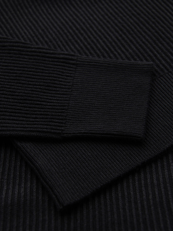 Ombre Clothing Pánsky rebrovaný sveter s gombíkami u výstrihu - čierny V2 OM-SWSW-0182 Ombre Clothing