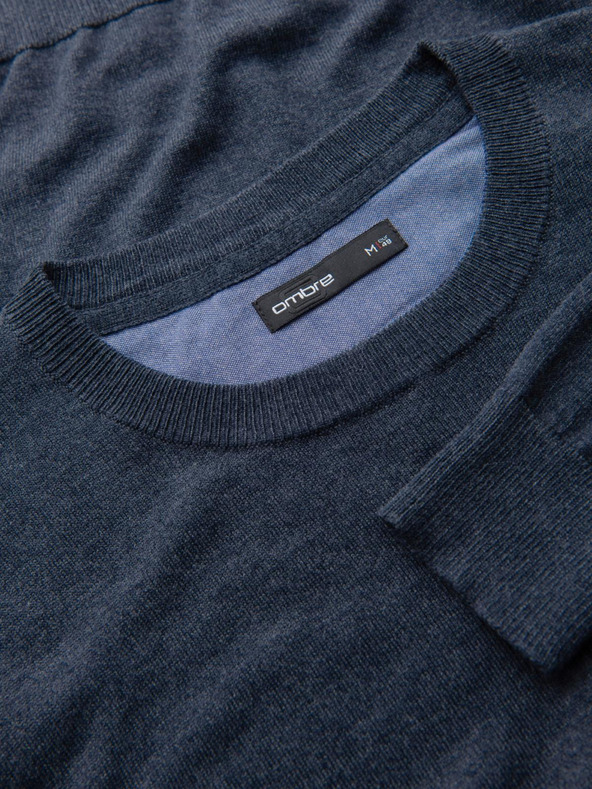 Ombre Clothing BASIC pánsky viskózový sveter s okrúhlym výstrihom - tmavo modrý melír V16 OM-SWBS-0106 Ombre Clothing