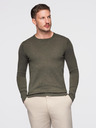 Ombre Clothing Pánsky viskózový sveter BASIC classic s okrúhlym výstrihom - olivový melír V17 OM-SWBS-0106 Ombre Clothing