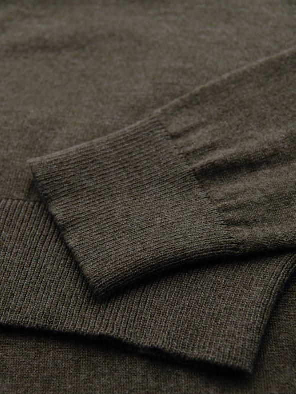 Ombre Clothing Pánsky viskózový sveter BASIC classic s okrúhlym výstrihom - olivový melír V17 OM-SWBS-0106 Ombre Clothing