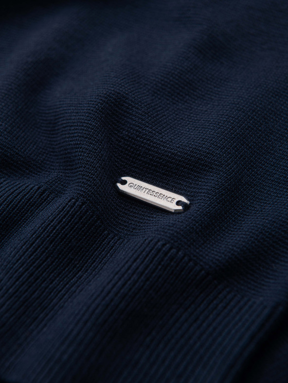 Ombre Clothing Pánsky sveter s okrúhlym výstrihom z elastického úpletu v klasickom väzbom - tmavo modrý V1 OM-SWSW-0183 Ombre Clothing