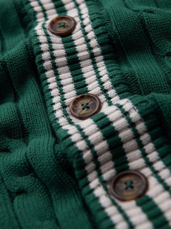 Ombre Clothing Pánsky sveter so šálovým golierom v preppy štýle - zelený V2 OM-SWCD-0152 Ombre Clothing