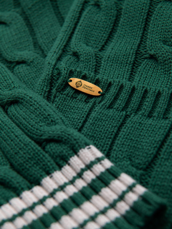 Ombre Clothing Pánsky sveter so šálovým golierom v preppy štýle - zelený V2 OM-SWCD-0152 Ombre Clothing