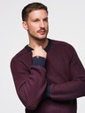 Ombre Clothing Pánsky sveter s kontrastným väzbom a okrúhlym výstrihom - bordó V1 OM-SWSW-0122 Ombre Clothing