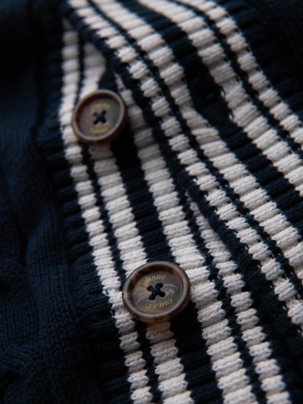 Ombre Clothing Pánsky sveter so šálovým golierom v preppy štýle - tmavo modrý V4 OM-SWCD-0152 Ombre Clothing