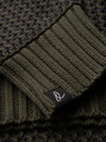 Ombre Clothing Pánsky sveter s kontrastnou väzbou a okrúhlym výstrihom - tmavo olivový V2 OM-SWSW-0122 Ombre Clothing
