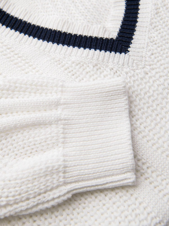 Ombre Clothing Pánsky kockovaný sveter s výstrihom - biely V1 OM-SWSW-0151 Ombre Clothing