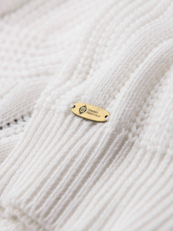 Ombre Clothing Pánsky kockovaný sveter s výstrihom - biely V1 OM-SWSW-0151 Ombre Clothing