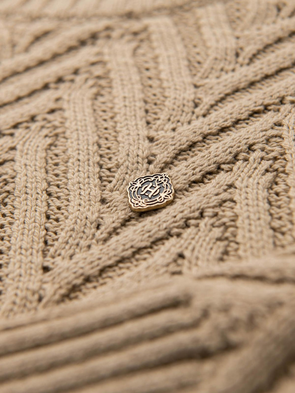 Ombre Clothing Pánsky sveter zo cik-cak úpletu - pieskový V1 OM-SWSW-0147 Ombre Clothing