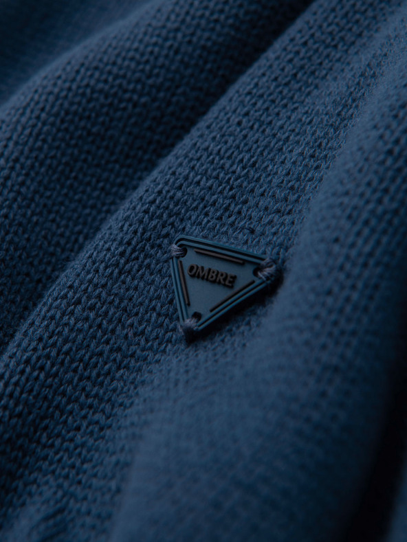 Ombre Clothing Pánsky pletený sveter s rolákom - tmavo modrý V2 OM-SWTN-0163 Ombre Clothing