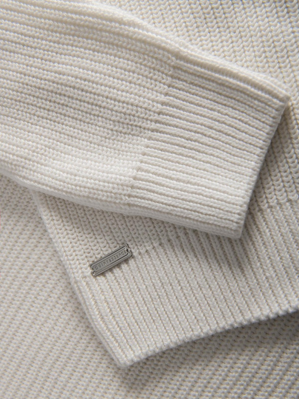 Ombre Clothing Pánsky klasický bavlnený sveter s rolákom - biely V3 OM-SWTN-0162 Ombre Clothing