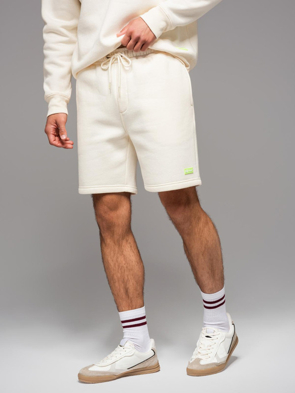 Ombre Clothing Unisex teplákové šortky s rebrovaným pásom - krémové V2 OU-SRBC-0101 Ombre Clothing